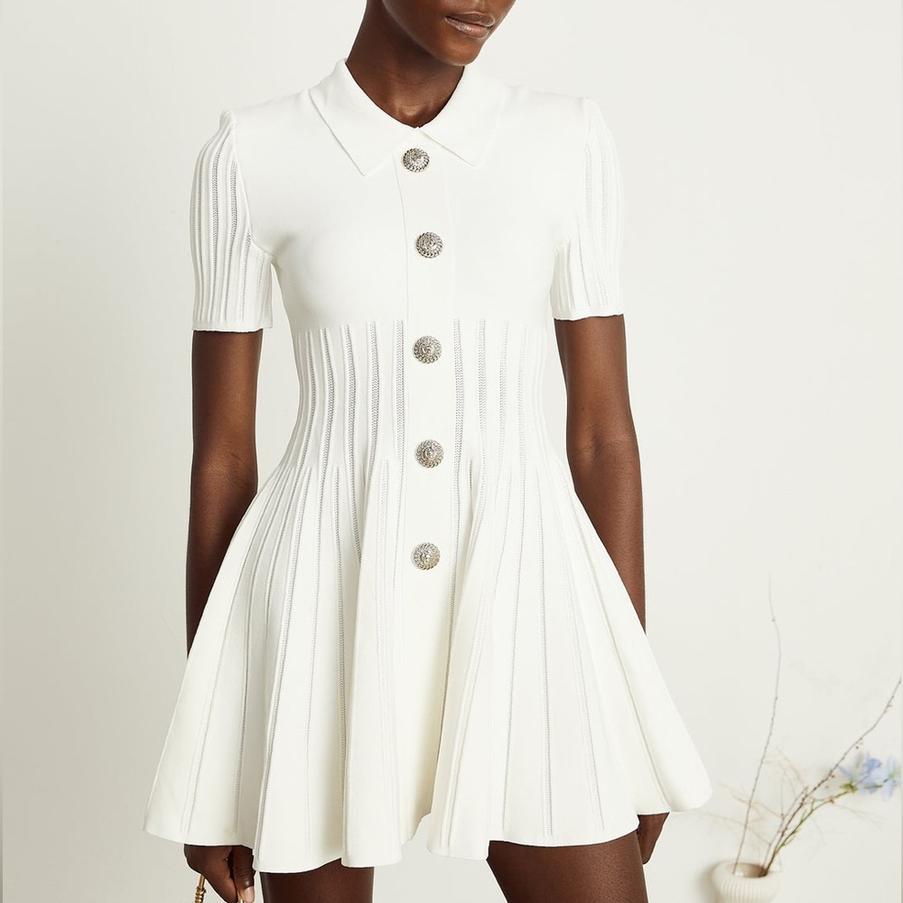 NWT Émilie white flared ribbed mini dress